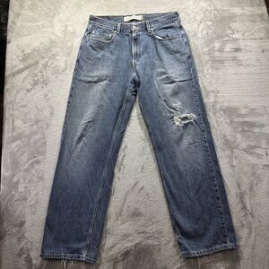 Levis 569 Loose Straight Jeans Mens 34x34 Dark Wash Blue Faded Distressed Y2K
